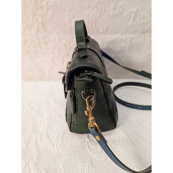 IVTG Green Studded Leather Satchel Purse Crossbody Vintage Silver Gold Handbag - Picture 4 of 13